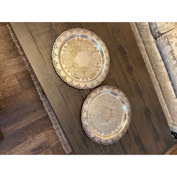 Set of 2 Home Decorators Inc. Silver-Plated Round Serving Tray-12-3/4” - Picture 10 of 10